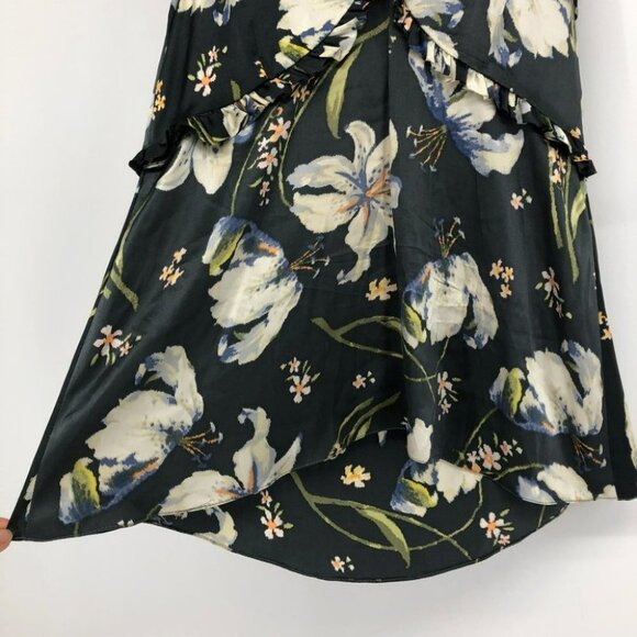 Cinq a sept (5 a 7) floral lily print black satin mesh  panel tie shoulders - Picture 8 of 13